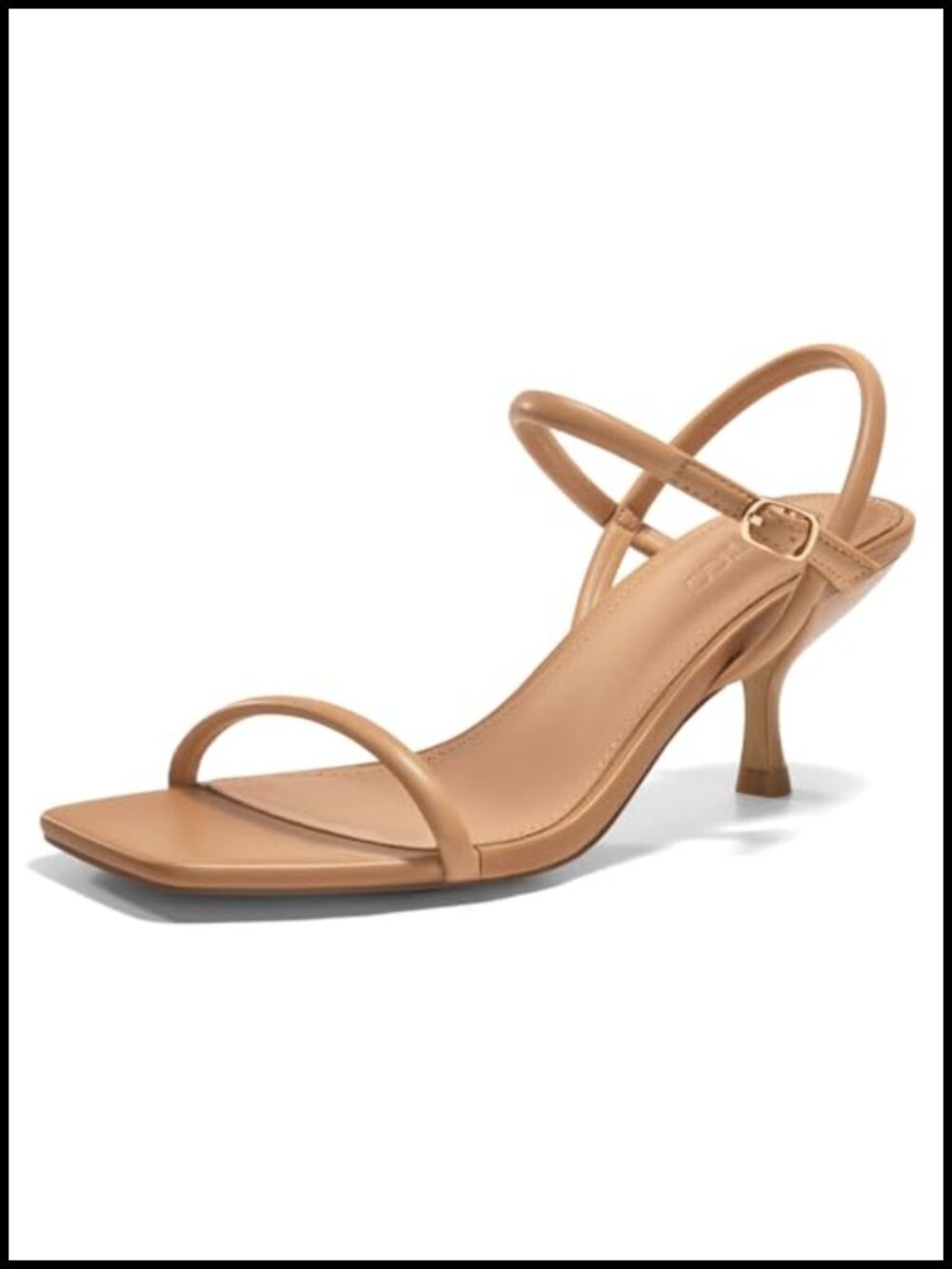 Strappy Kitten Heels Open Square Toe Sandals Buckle Ankle Strap Faux Leather